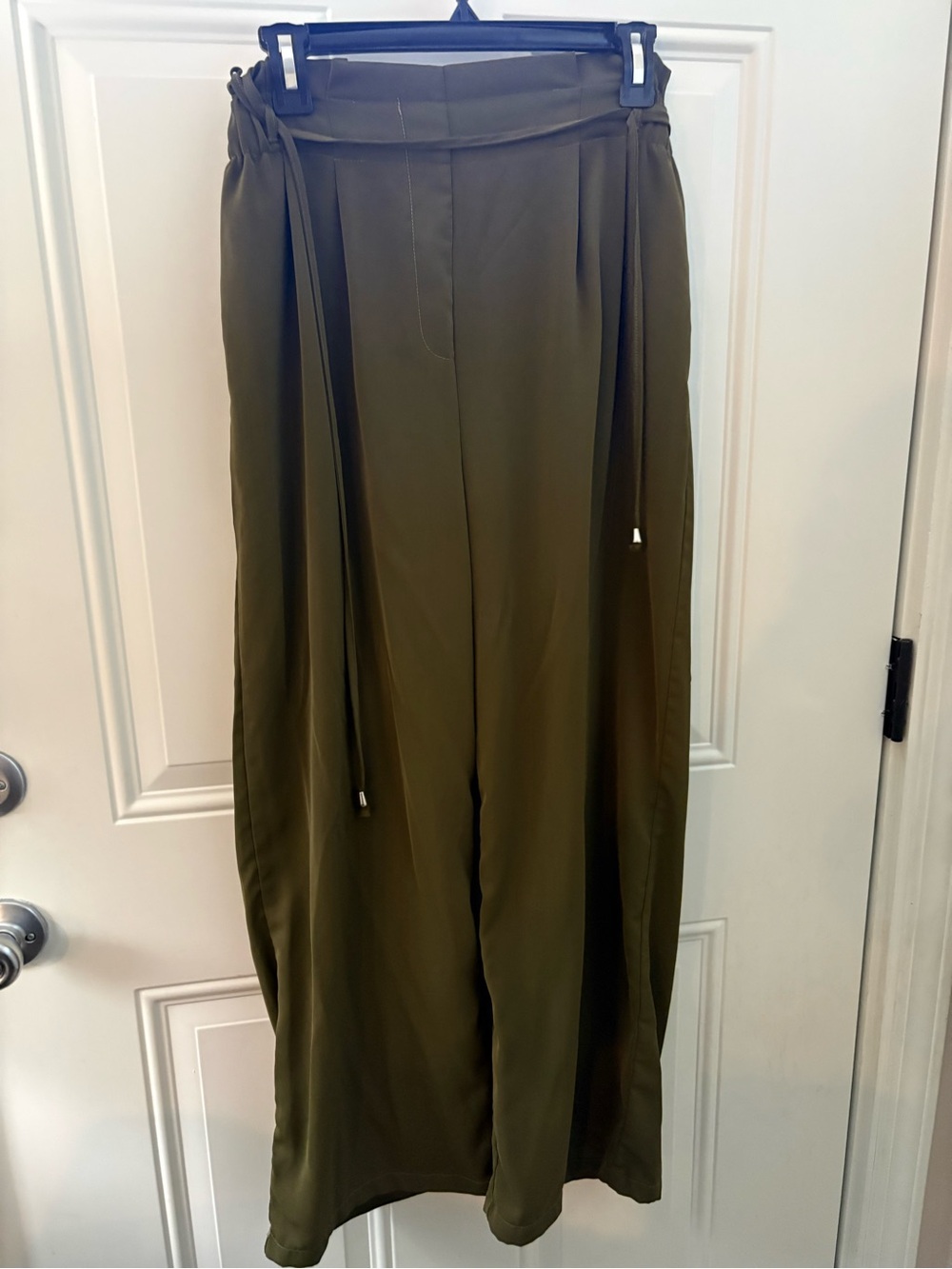 Olive Green Wide-Leg Drawstring Pants